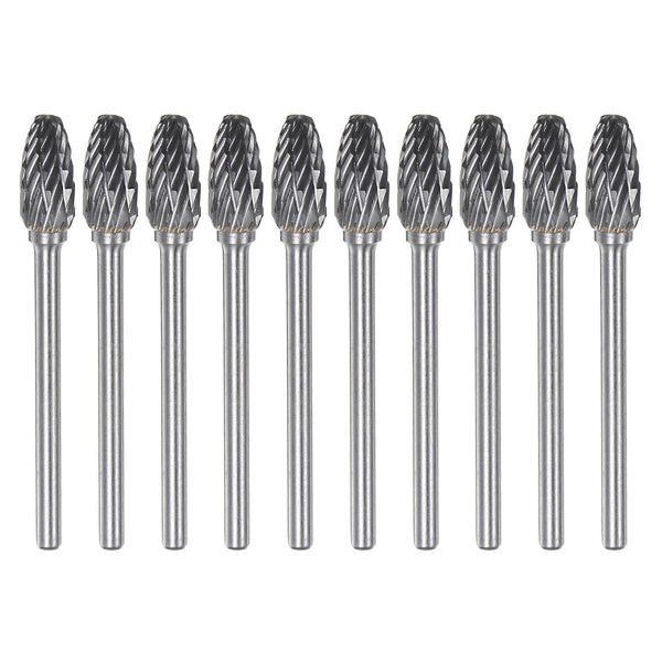 10pcs Carbide Rotary Burrs: 1/8" (3mm) Shank 1/4" (6mm) Head Double Cut Flame H Shape Die Grinder Bits