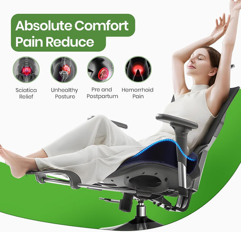 A-Pce Ergonomic Seat Cushion -Large Memory Foam Cushion for Office Chair- Sciatica & Lower Back & Coccyx Pain Relief