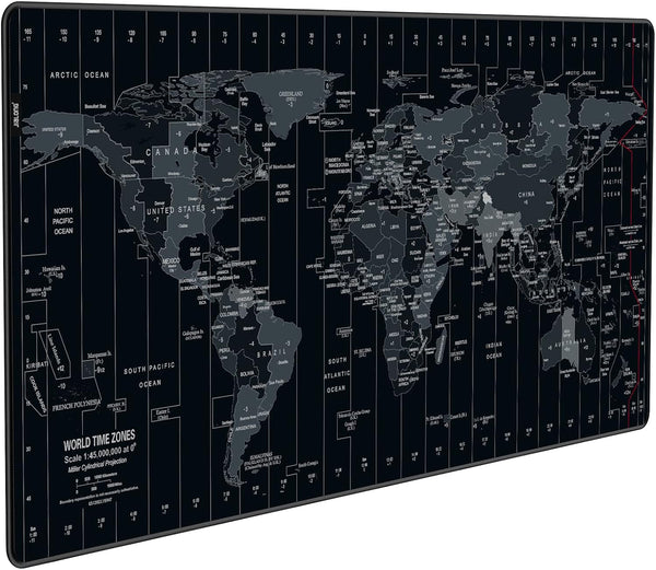 JIALONG Large Gaming Mouse Pad - Extended Desk Mat with Personalized Design, 35.4 x 15.7 inches, Black World Map