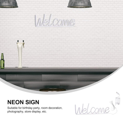 Mobestech Welcome LED Neon Sign Light USB Battery Powered Wall Hanging Decoration for Party Bar Cart Accessories