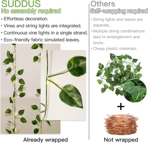 33ft 100 8 suddus Solar Fairy Lights, Led Pothos Leaf Solar String Lights Outdoor Waterproof, Modes Vines with Lights