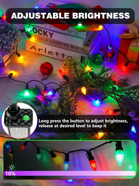 2 Pack C6 200 66 13 Christmas Lights Outdoor Indoor, Total LED FT Connectable Christmas String Lights with Timer
