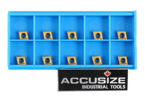 Accusize Industrial Tools CCMT21.51 - Tin Coated Carbide Inserts, 10 Pcs/Box, 2100-1008x10