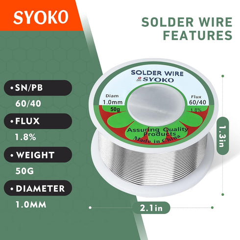 SYOKO 60/40 1.0mm 50g Tin Lead Rosin Core Solder Wire for Electrical Soldering, 1.8% Solder Flux