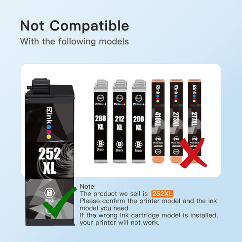 E-Z Ink Remanufactured Ink Cartridge Replacement for Epson 252XL Combo Pack for Workforce WF-7110 WF-7720 (4 Pack)