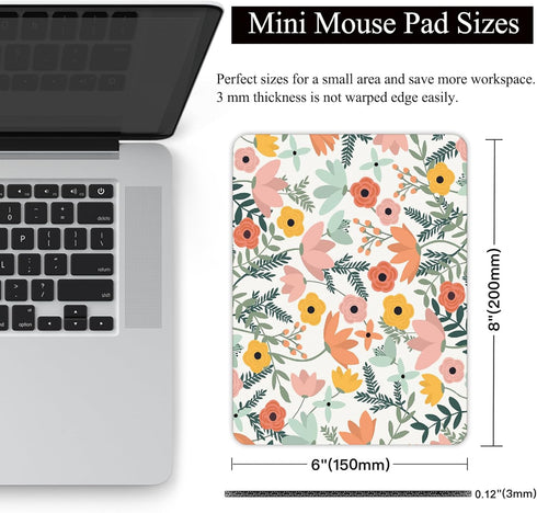 Small Mouse Pad, Mini Mouse Pad 6 X 8 Inch with Non-Slip Rubber Base for Keyboard Tray Laptops Wireless Mouse Home Office Travel, Washable & Portable (Pretty Flowers)