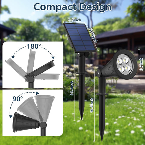 6000K, 9.8ft IP65 2 Pack T-SUNUS Christmas Solar Powered LED Spot Light White Separated Panel with Cable Waterproof