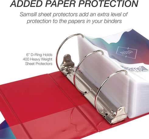Samsill Durable 6 Inch Binder, Locking D Ring Binder, Customizable Clear View Cover, Red, 2 Pack, Holds 1225 Pages