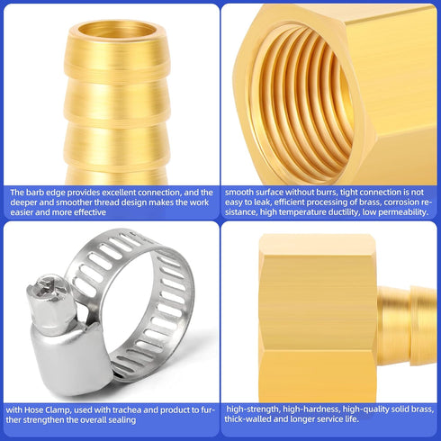 TAILONZ PNEUMATIC 1/4 Inch Barb x 1/4 Inch NPT Brass Female Hose Fitting Connector (Pack of 10)