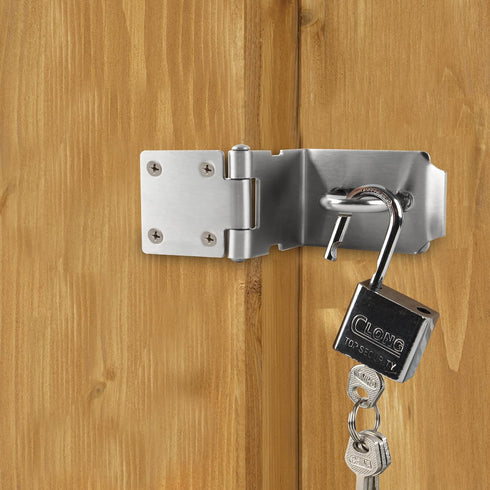 4 Inch Door Lock Latch Padlock Hasp Set, Stainless Steel Safety Right Angle Padlock Hasp Locking Latch with Screws for