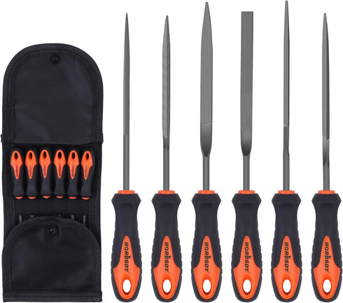 HORUSDY 6-Pieces Needle File Set, Hand Metal Files, Alloy Steel Flat, Square, Triangular, Round, Half-Round