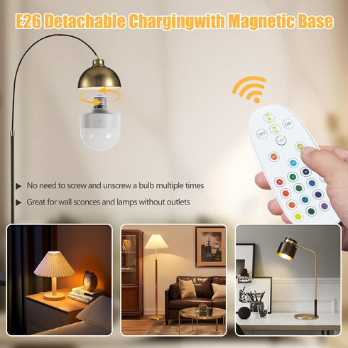 MXhme E26 Bulb Bulb Lamps,E26 3 12 Colors,2Pack Rechargeable Light with Remote and Timer,Battery Operated Light