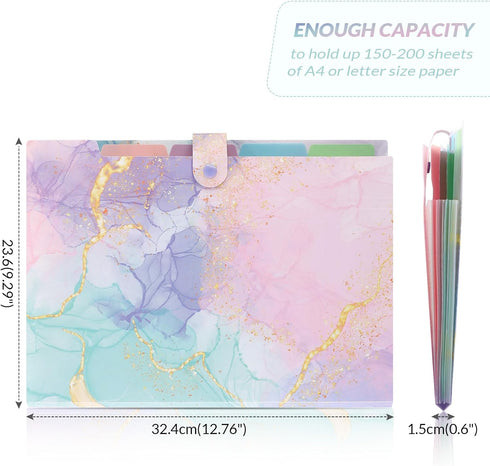 SKYDUE Expanding File Folder, 5 Pockets, Cute Accordion Organizer, Letter Size Filing Folder for School Office Supplies