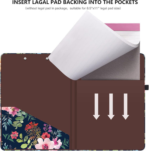 Hongri Clipboard Folio with Refillable Notepad & Storage Pocket, Cute Spring Flower Pattern, 12.8" x 9.2"