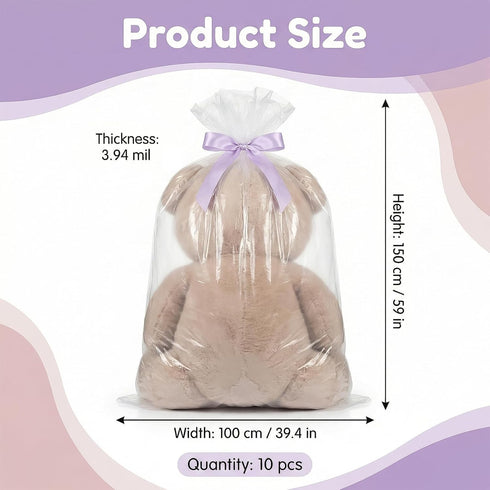 Oqqlin 10 Pack 40 60 Inch 3.9 x Extra Large Clear Plastic Bags, Mils Reusable Luggage Storage Bags Dustproof Gaint
