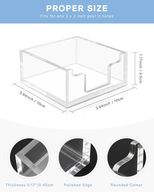 Clear Acrylic Sticky Note Holder, Notepad Storage Dispenser for 3 x 3 Inches Sticky Notes, Desk Organizer