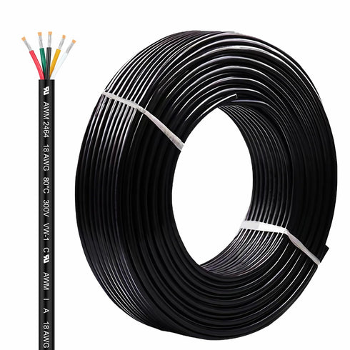 UL2464 10FT 18 Gauge 5 Conductor Electrical Wire, Tinned Oxygen Free Copper 18/5 AWG Low Voltage Wire