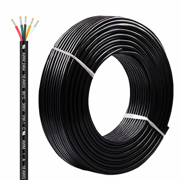 UL2464 10FT 18 Gauge 5 Conductor Electrical Wire, Tinned Oxygen Free Copper 18/5 AWG Low Voltage Wire