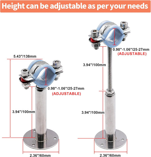 AKIHISA 1 Inch Wall Mount Ceiling Mount Pipe Support Ring Hanger,2 Pcs Adjustable Stainless Steel Pipe Bracket Clamp Range 25-27mm(100+100mm)