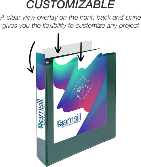 Samsill Durable 1.5 Inch Binder, Made in the USA, D Ring Customizable Clear View Binder, Green, 4 Pack