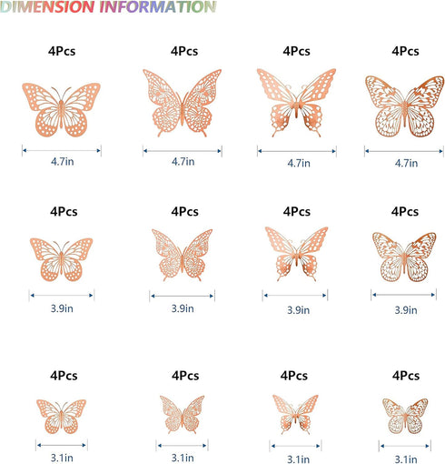 3D 48 4 3 SAOROPEB Butterfly Wall Decor, Pcs Styles Sizes, Removable Metallic Wall Sticker Room Mural Decals for Kids