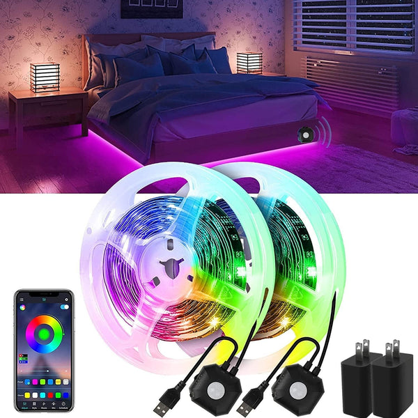 Motion Activated Under Bed Lights, 2x9.84ft 5050 RGB Color Changing LED Strip