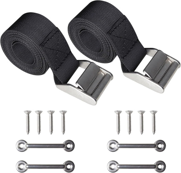 UCEDER 56" Battery Tie Down Strap Kit, Stainless Steel 316 Cam Buckle with Eye Strap Mounts, 2 Pack