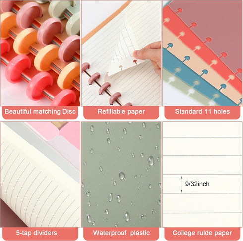 Glenmal 4 Sets Customizable Bound Notebook, 8.5 x 11 Inches, Includes Discs, 5 Tab Note Dividers, College Ruled,