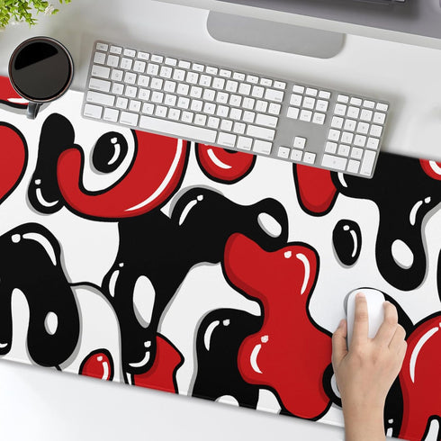 Red Black White Mouse Pad XL 31.5”x11.8” Anime Cool Geometric Desk Mat, Non-Slip Rubber Base for Home Office