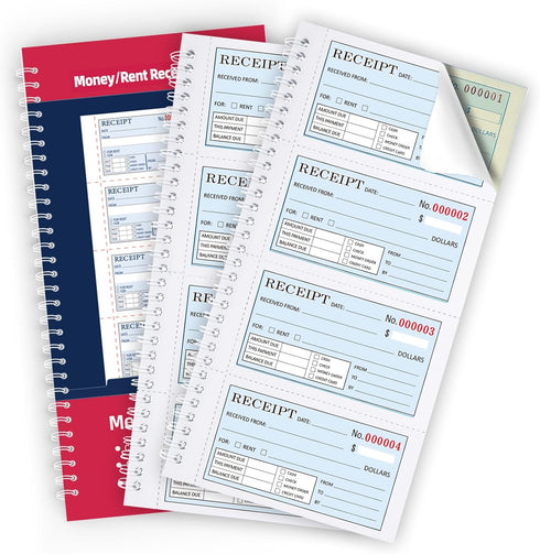 Zzrywuty Two Books Money and Rent Receipt Book with Cardboard Insert,2-Part Carbonless,5.3x11.2 Spiral