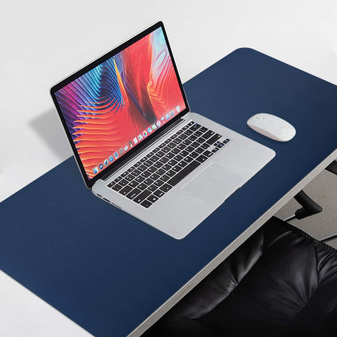 Dual Sided Leather Desk Pad (35.4 x 17"), Waterproof Office Mat, PU Mouse Pad, Desk Protector Cover (Blue/Yellow)