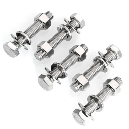 (6 Sets) 3/8-16x2" Hex Head Stainless Steel Bolts and Nuts with Flat & Lock Washers, 304 Stainless Steel 18-8, Fully
