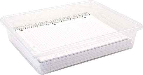 Storex Flat Storage Tray – Clear Organizer Bin for Classroom, Office, Home, 5-Pack (62531A05C), 10 x 13 x 3 Inches