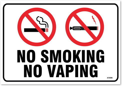 No Smoking No Vaping Sign, Large 10 X 7 Inch Self-Adhesive Vinyl Sticker
