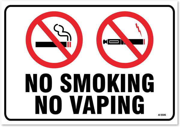 No Smoking No Vaping Sign, Large 10 X 7 Inch Self-Adhesive Vinyl Sticker
