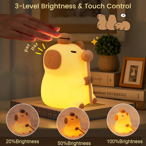 7-Color 3-Level Dimmable, 30Min 100% Capybara Night Light, Nursery Lamp, RGB & Warm Tap Control, Timer, Safe &Soft
