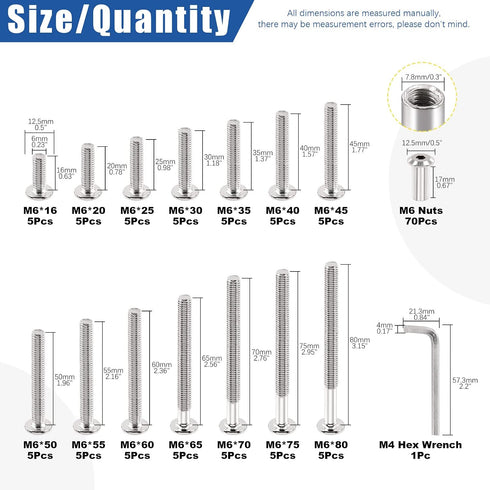 Glarks 141Pcs M6 140Pcs 14 1Pc M4 Hex Drive Socket Head Cap Bolts Assortment Kit, Sizes Nickel-Plated Socket Cap Screws