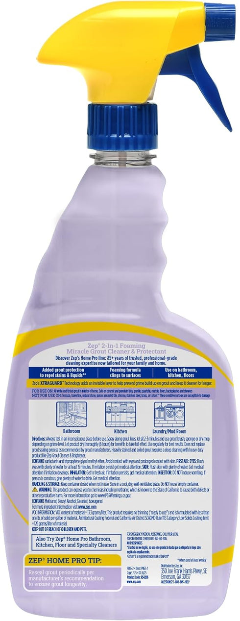 32 OZ (Pack 1) 2-in-1 Zep Home Pro Foaming Miracle Grout Cleaner & Protectant - Fl. - of for Sparkling Clean Grout