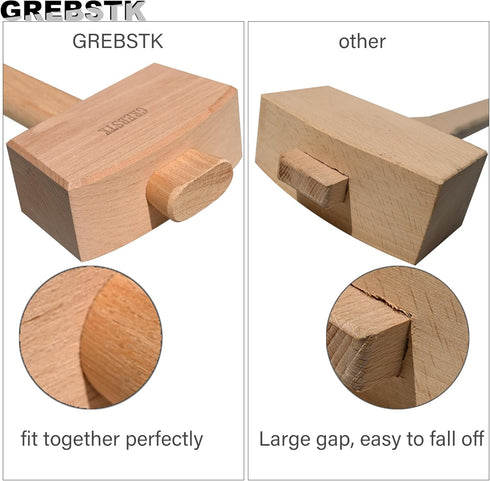 GREBSTK 12" Wooden Mallet, Manual Ice Hammer, Beech Solid Carpenter Woodworking Tool