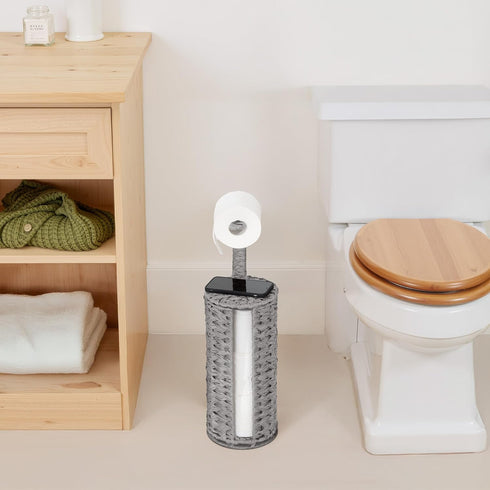 4 GRANNY SAYS Wicker Freestanding Toilet Paper Holder Stand with Storage, Modern Covered Toilet Paper Stand for Rolls