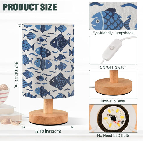 Generic Blue Fish Small Desk Lamp for Bedroom Nightstand Bedside Lamps with USB Table Lamp with Fabric Night Light