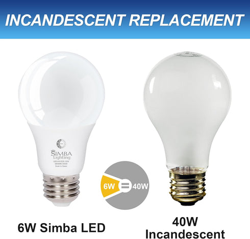 Bulbs (4 Pack) A19 6W 40W E26 5000K Simba Lighting LED Outdoor Light with Photocell Sensor Dusk to Dawn Smart Auto On