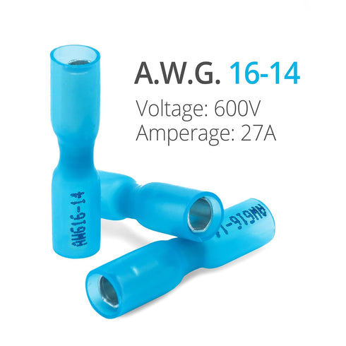130 PCS Wirefy Heat Shrink Female Bullet Connectors, Electrical Bullet Butt Terminals for 16-14 AWG