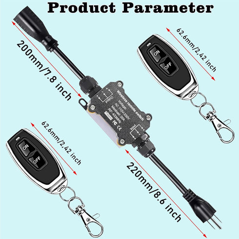 AC110V Switch,165 Long,AC110V/120V/250V/20A Remote Control Power Switch,Waterproof Wireless Light Feet RF Module