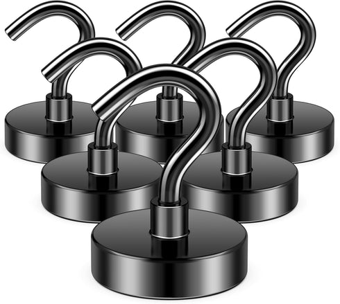 FINDMAG N52 Magnetic Hooks - 50lbs Heavy Duty Rare Earth Hooks for Refrigerator, Home, Kitchen, Office, Black