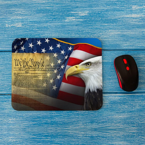 Beabes American Flag Eagle Mouse Pad Non-Slip Natural Rubber Base, 9.5X7.9 Inch Cool Bald Eagle USA Flag Computer Mousepad Mouse Pads for Computers, Laptop, Gaming, Office & Home by Beabes