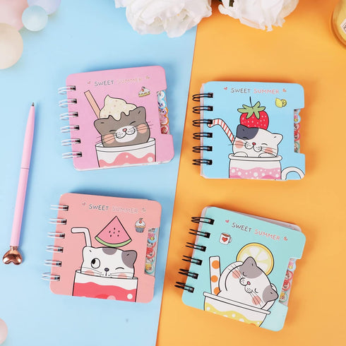 Cat party favors small cute notepad,Kawaii Kitty school office supplies,Funny animal note pad,Cool Mini Kitten spiral notebooks,wide ruled,Japanese stationary set,Kids Birthday Classroom gift by Aifieego