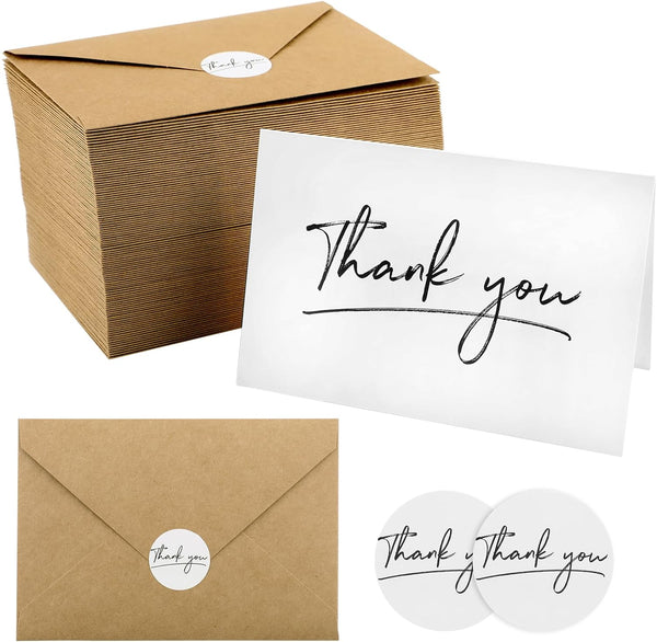 PineHaven 100 Set Thank You Cards with Kraft Envelopes and Stickers Bulk,4x 6