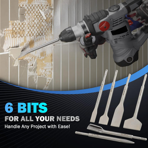 ZELCAN 6pc Chisel Set with SDS Plus Shanks, Masonry Concrete Drill Bit Set, Tile Grooving Scraping Flat Point Scaling