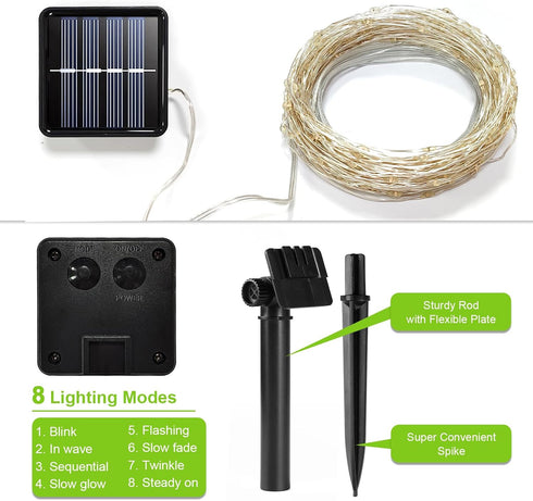 ALENEY 33 100 8 Solar String Lights Outdoor, Feet LEDs Modes Solar Fairy Lights for Outside, Waterproof Outdoor Light